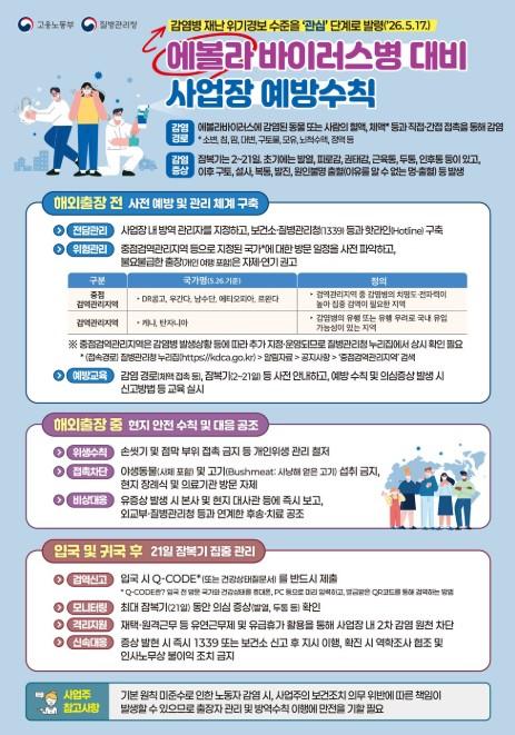 고용노동부, '에볼라바이러스병 대비 사업장 예방수칙' 마련·배포