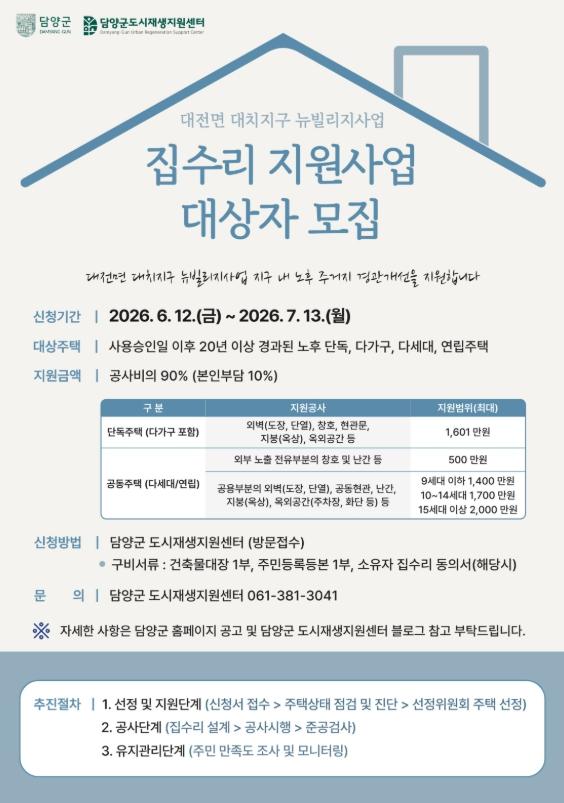 담양군, 대치지구 뉴빌리지사업 집수리 지원사업 본격 추진  기사 이미지
