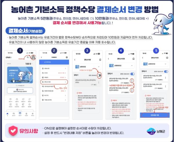 남해군, 농어촌 기본소득 결제 차감 방식 변경 안내 기사 이미지