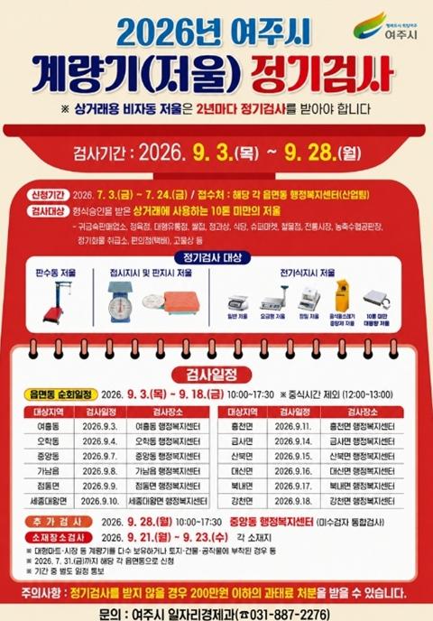 여주시 2026년 계량기(저울류) 정기검사 사전전수조사  기사 이미지