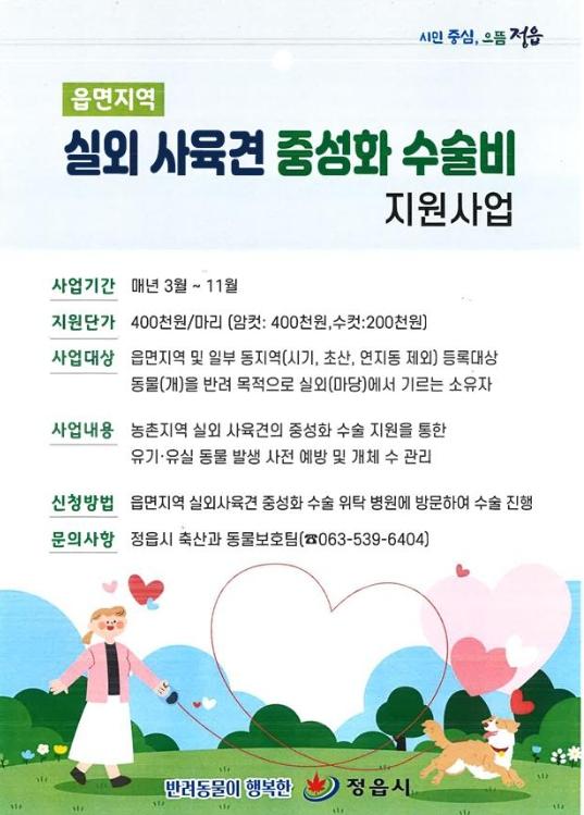마당에서 키우는 반려견 중성화…정읍시 최대 40만원 지원 기사 이미지