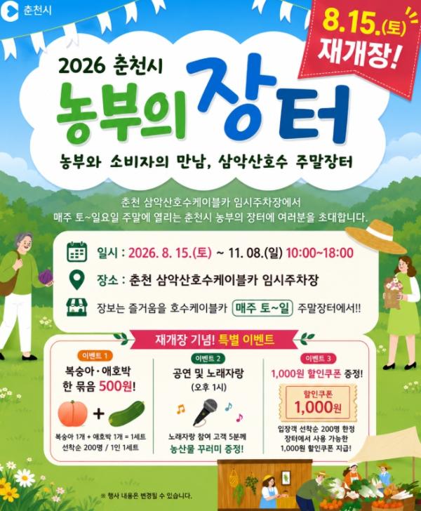 춘천 농부의 장터 15일 재개장, 제철 농산물 한자리에 기사 이미지
