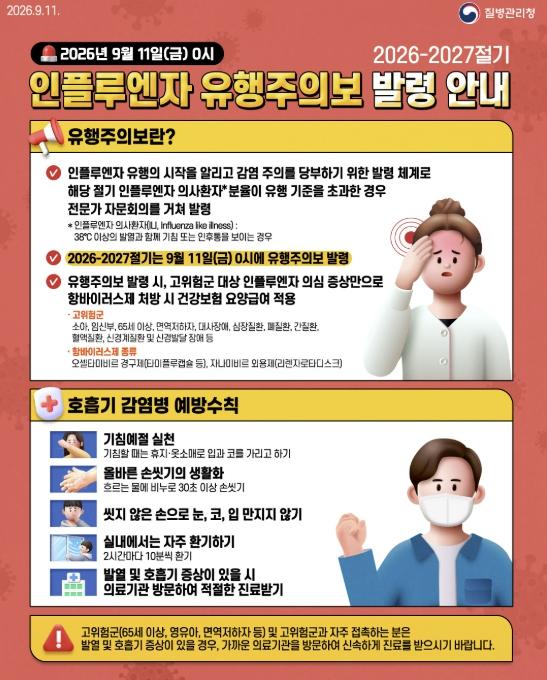천안시, 인플루엔자 유행주의보 발령… 예방접종 당부 기사 이미지