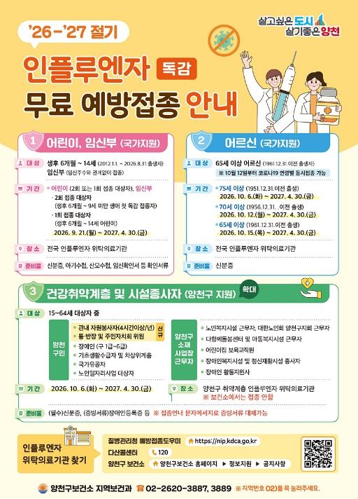 양천구, 독감 무료접종 대상 더 넓어진다… '서울시 최대 범위' 지원 기사 이미지