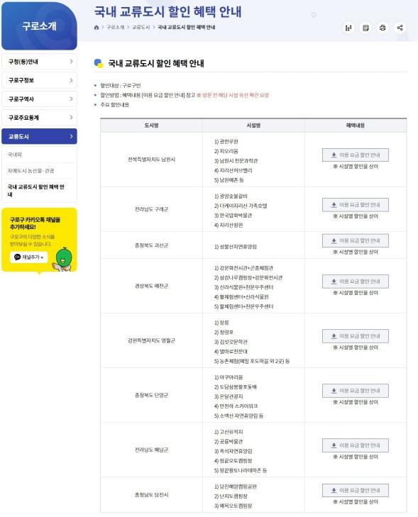 구로구, 여행 전 '교류도시 할인 혜택' 확인하세요 기사 이미지