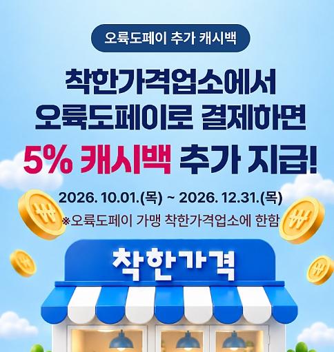 부산 남구 오륙도페이 가맹 착한가격업소 이용 시 추가 5% 캐시백 지급 기사 이미지