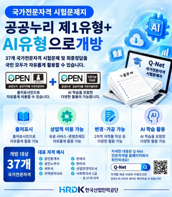 한국산업인력공단, 국가전문자격 시험문제지·최종정답 출처표시로 자유롭게 활용하세요!