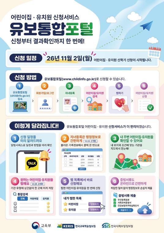 교육부, 어린이집·유치원 신청서비스 '유보통합포털'